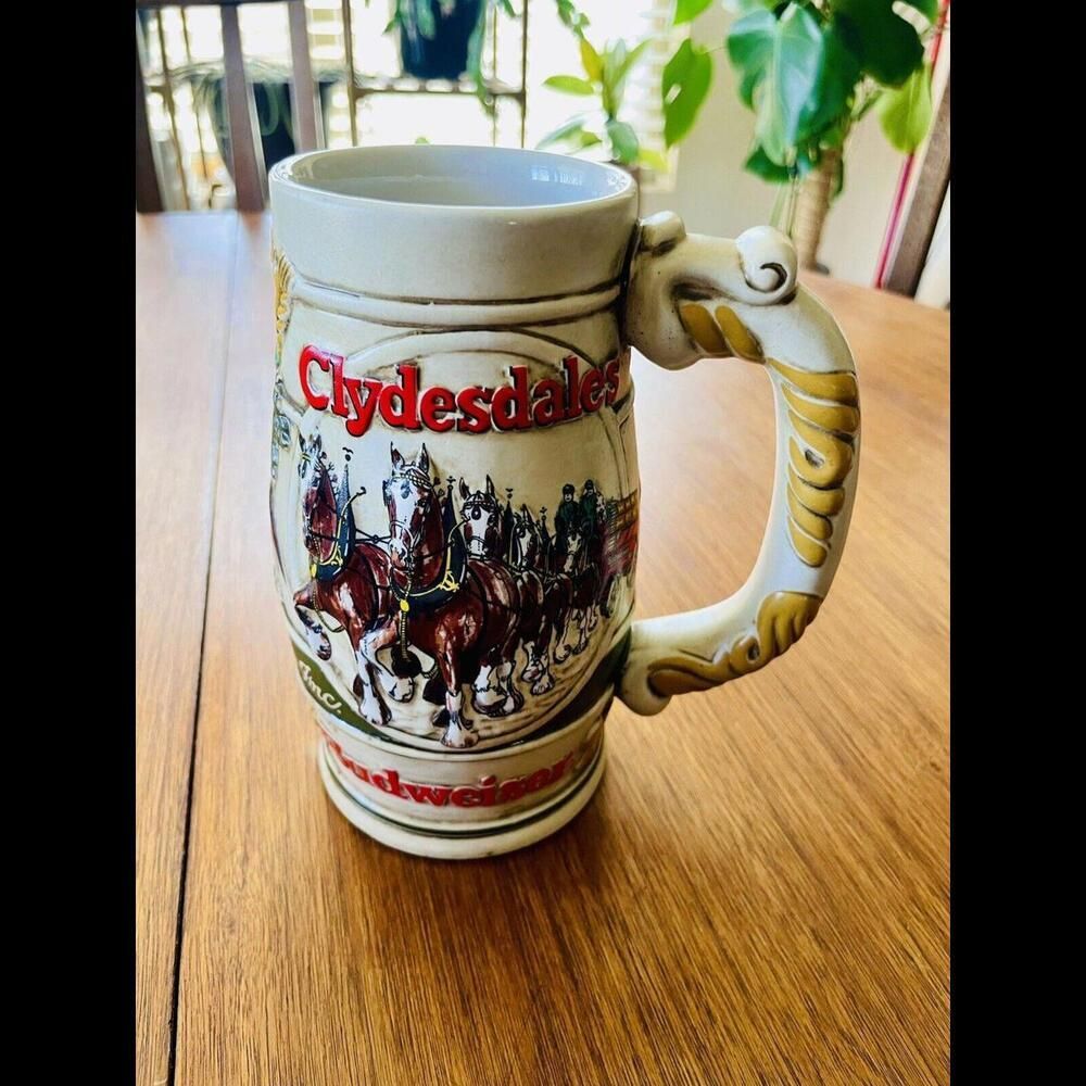 Budweiser Beer Holiday Stein 1983 Mug Clydesdales Wheatland Ceramarte
